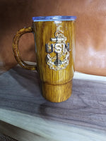 Ready to Ship 24oz Wood Grain Travel Mug with CPO anchor