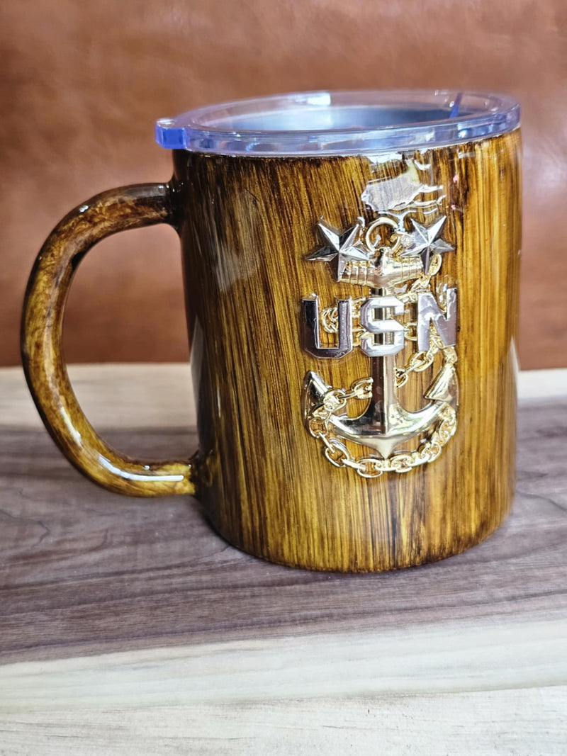 Ready to Ship Wood Grain Mug with MCPO anchor