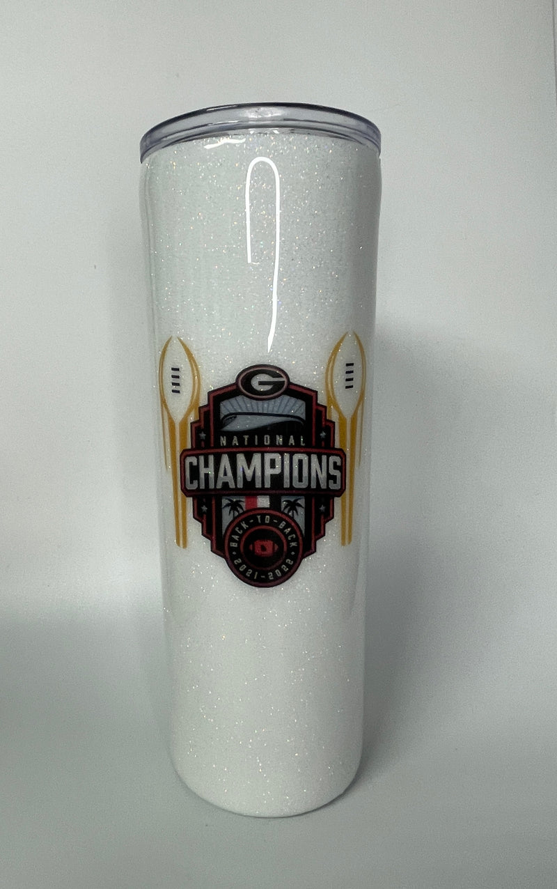GA Nat champ 20oz skinny glitter Tumbler